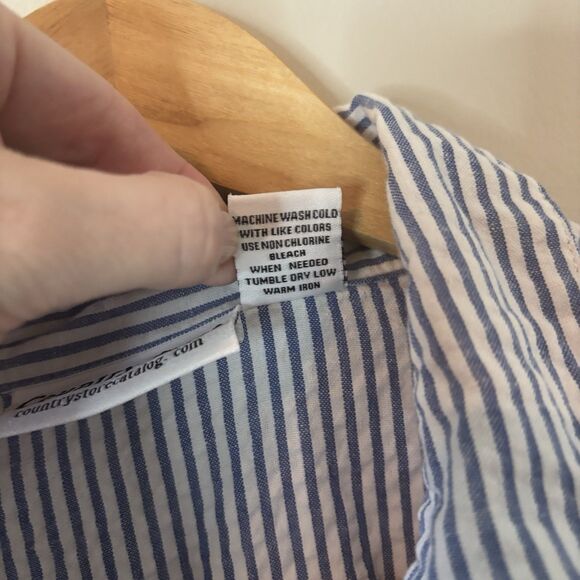 Country Store Seersucker Top Blue Pinstripe Embroidered Daisies Sz 1X - Picture 4 of 7